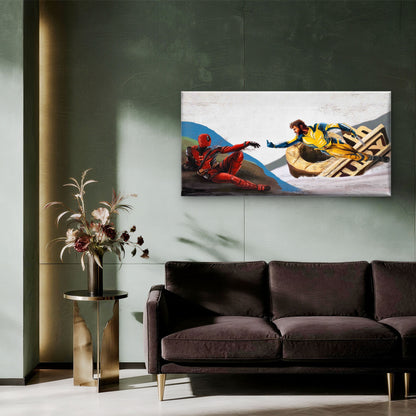 Humorous Comic Fresco Parody Wall Art Canvas Office Home Room Framed 120x60cm - Bella Home Decor