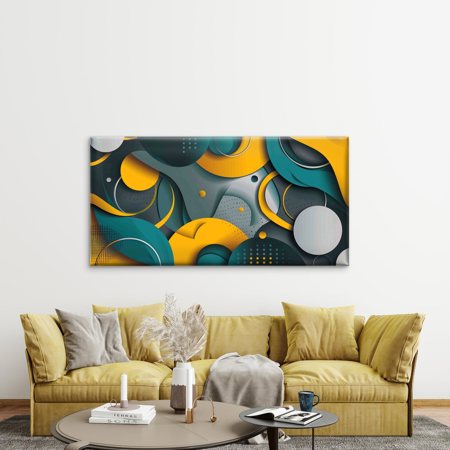 Minimal Abstract Dark Blue Wall Art Canvas Office Home Room Framed 120x60cm - Bella Home Decor