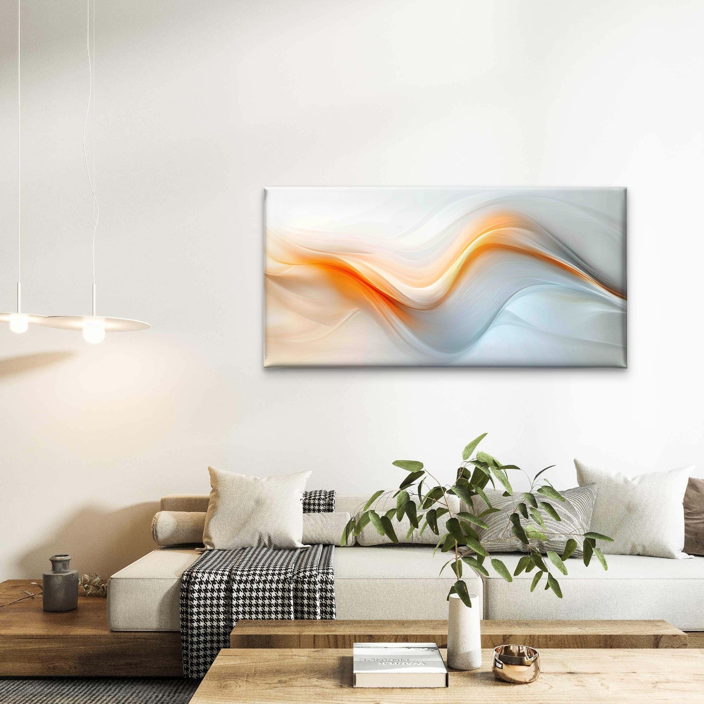 Fluid Orange Curves Soft Light Wall Art Canvas Office Home Room Framed 120x60cm - Bella Home Decor