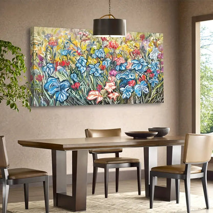 Oil Painting Style Botanical Blue Red Purple Yellow Floral Wall Art canvas office home room framed 120x60cm - Bella Home Decor