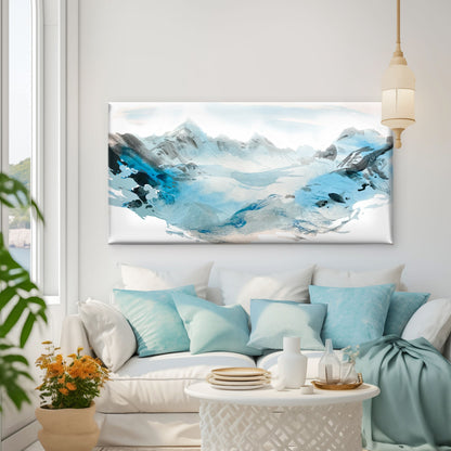 Blue Gray Mountain Abstract Wall Art Canvas Office Home Room Framed 120x60cm