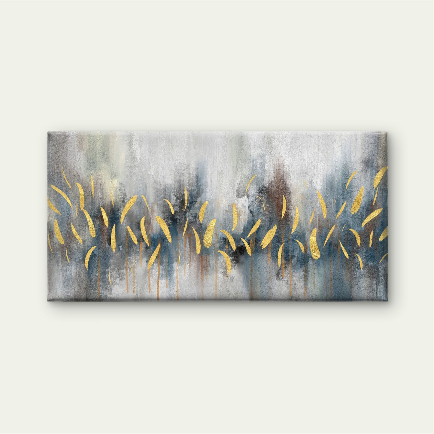 Gold Foil Grey Abstract Wall Art Canvas Office Home Room Framed 120x60cm