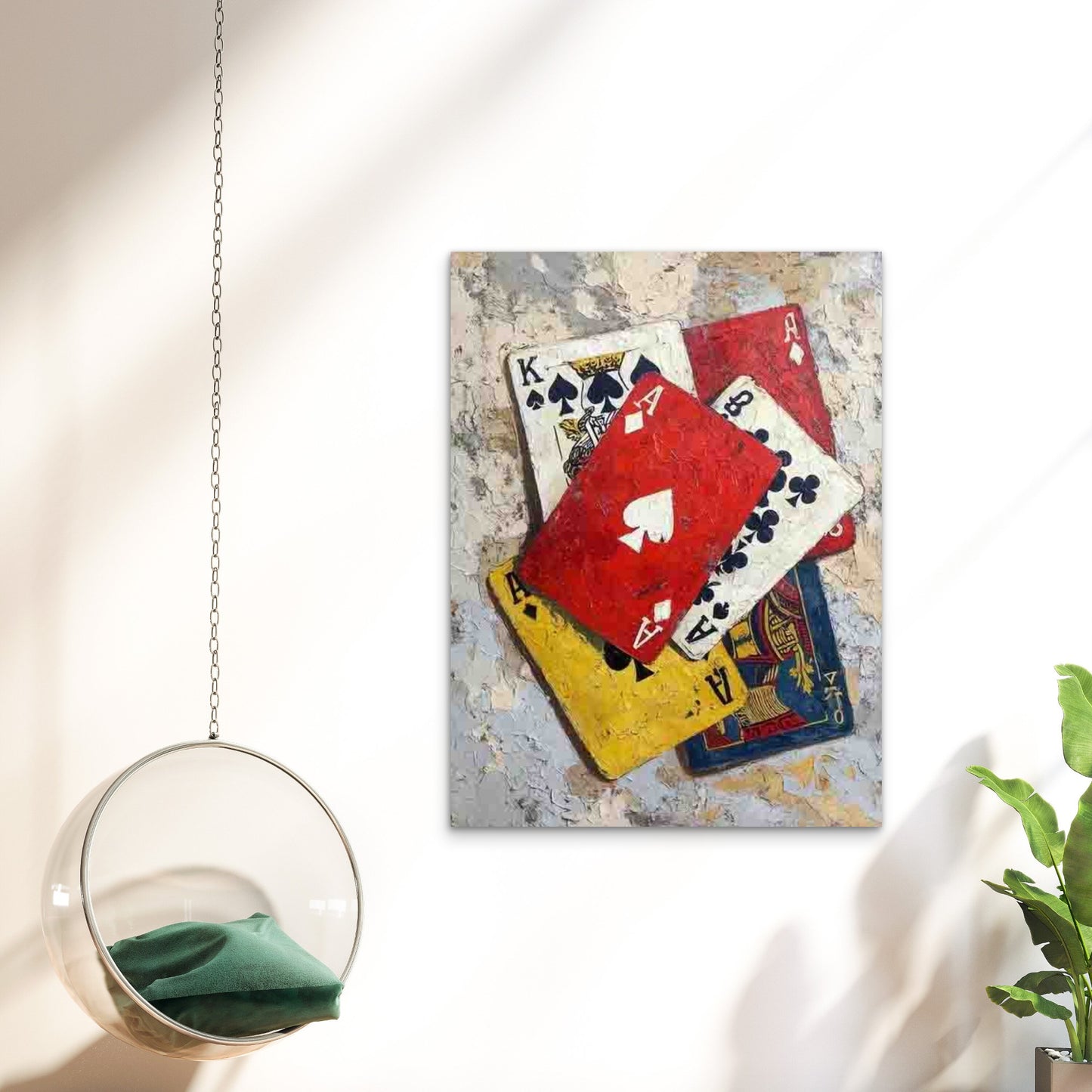 Featuring Clubs Playing Cards, Retro Poker 40x60cm Metal Print Ready to Hang - Bella Home Decor