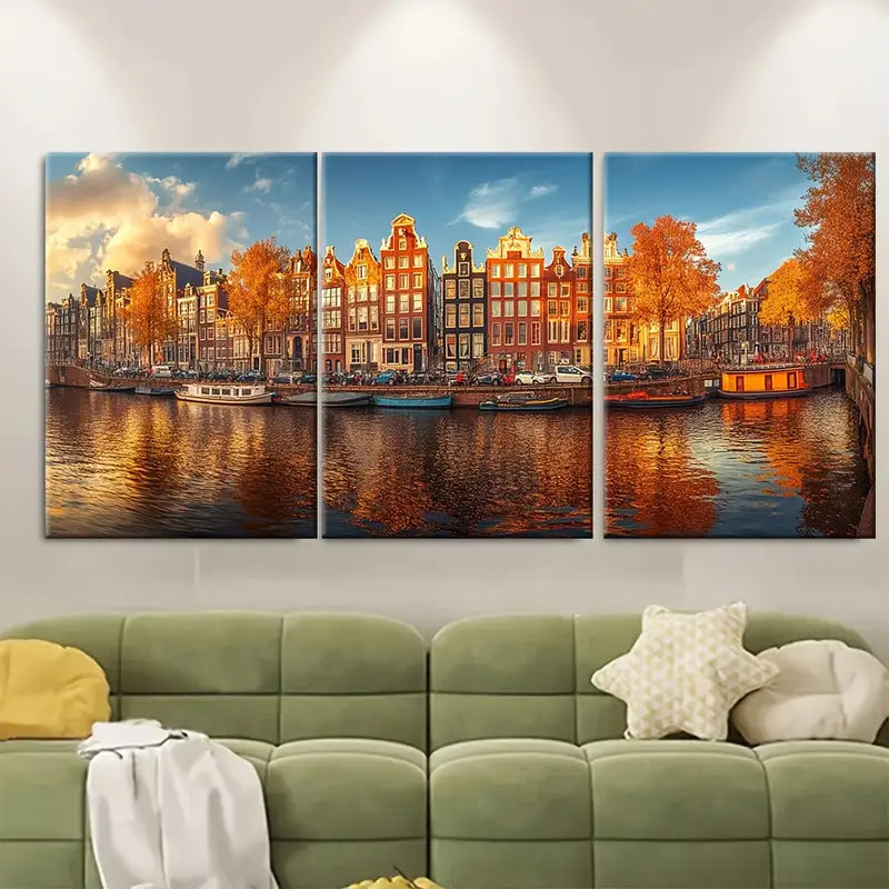 3pcs Iconic Dutch Cityscape Prints Metal Print Ready to Hang Art