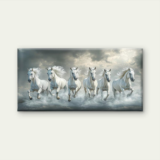 Epic White Horse Run Wall Art Canvas Office Home Room Framed 120x60cm