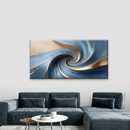 Abstract Blue Golden Swirl Wall Art Canvas Office Home Room Framed 120x60cm - Bella Home Decor