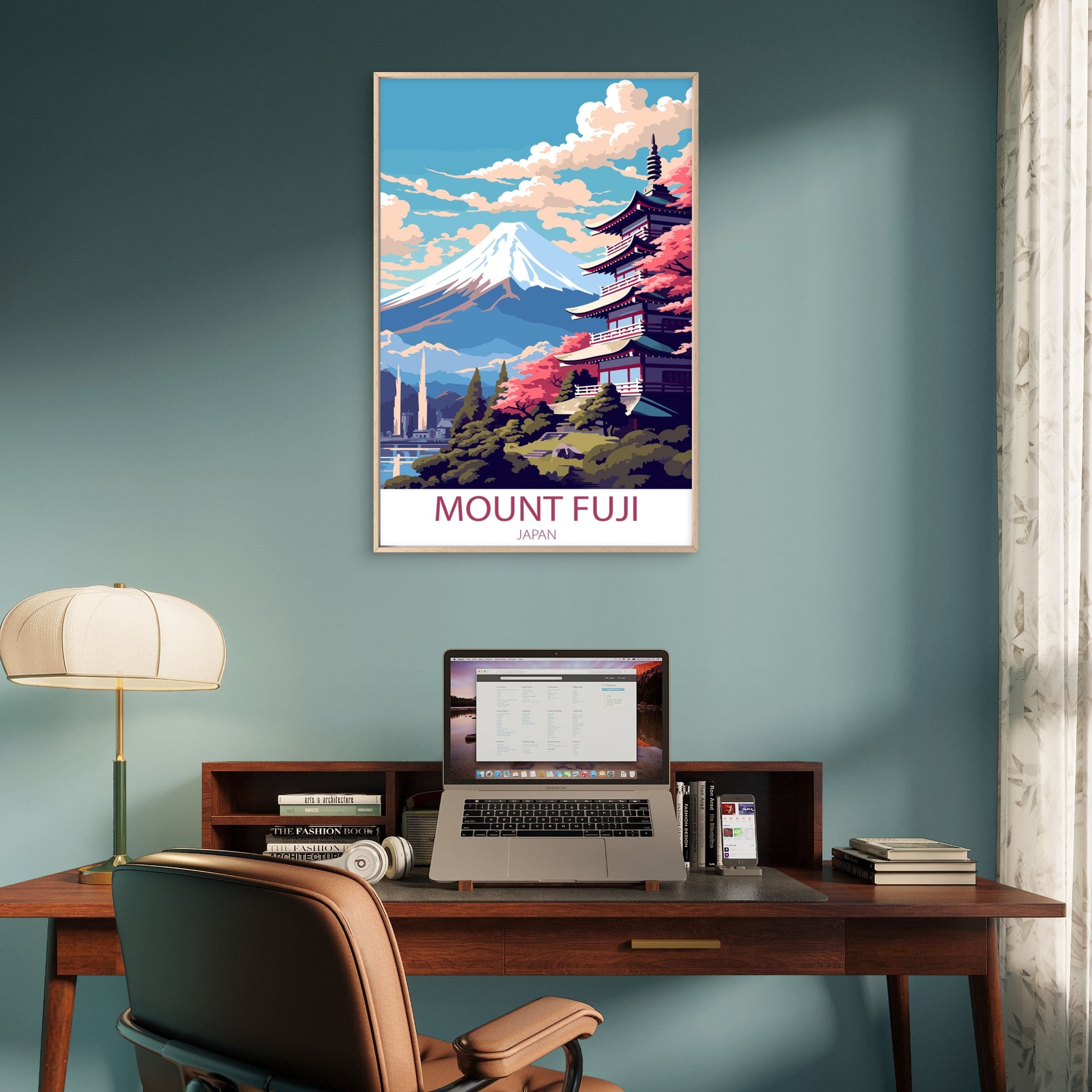 Mount Fuji Japan Chureito Pagoda Sakura Travel Poster Print Wall Art