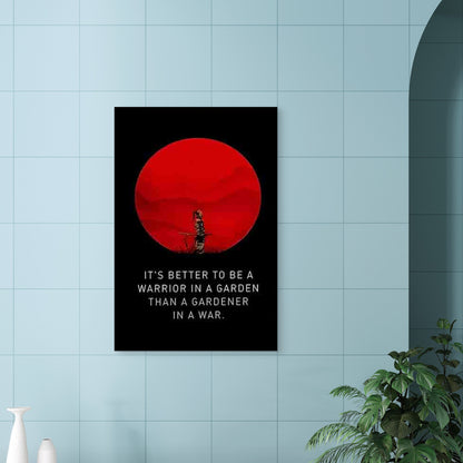 Japanese Samurai & Red Circle Mountain Bird 40x60cm Metal Print Ready to Hang - Bella Home Decor