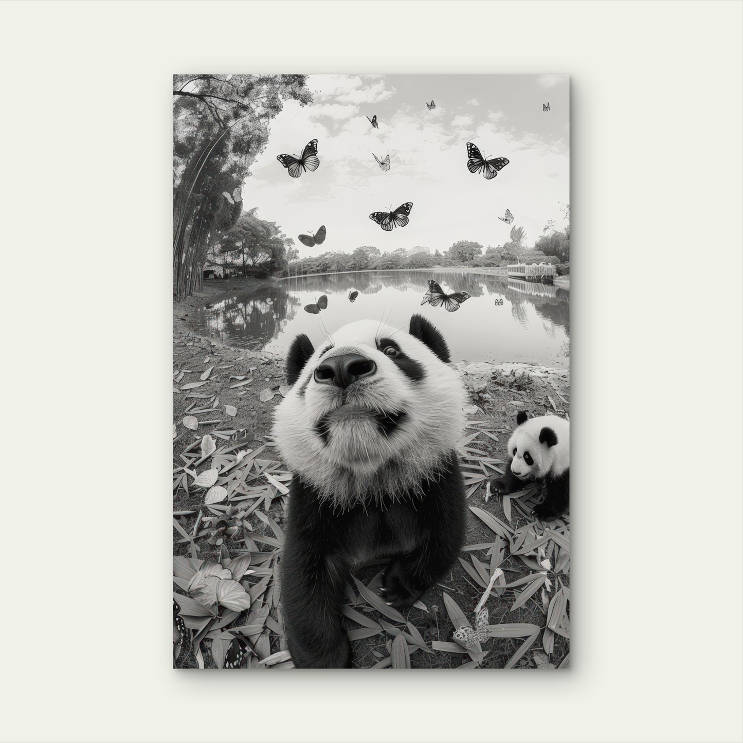 Panda Bear Portrait Black White 40x60cm Metal Print Ready to Hang