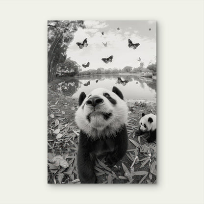 Panda Bear Portrait Black White 40x60cm Metal Print Ready to Hang