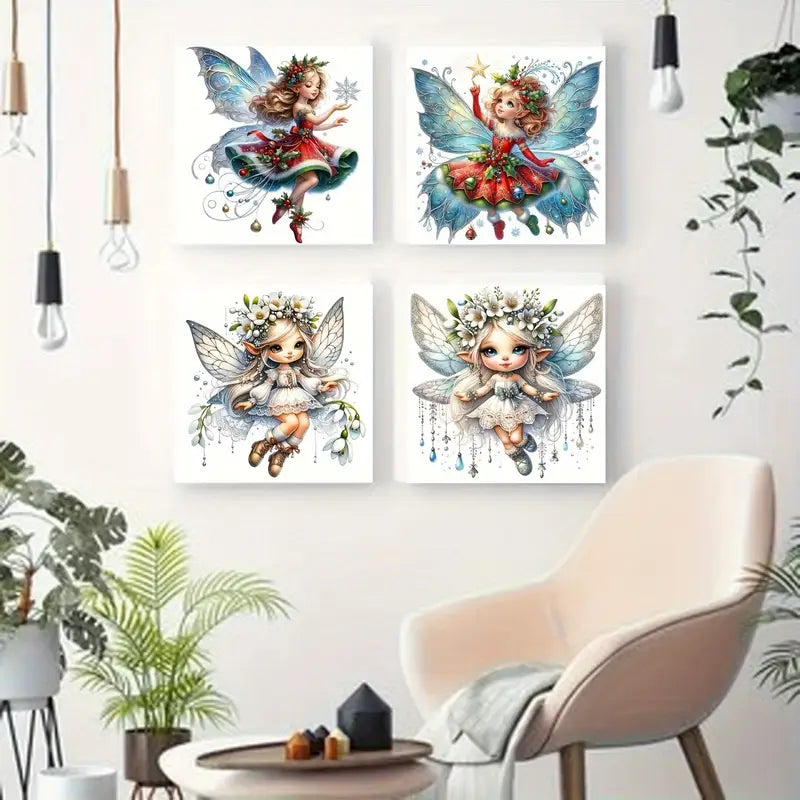 4pcs Fairy Tail Little Girl Wall Art Canvas Framed
