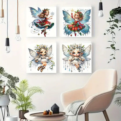 4pcs Fairy Tail Little Girl Wall Art Canvas Framed