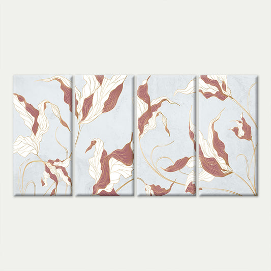 4pcs Abstract Mauve Pink Gold Leaf Plant Line Wall Art Canvas Framed 45x80cm        - High Quality Print 100% Australian Made Wall Canvas Ready to Hang