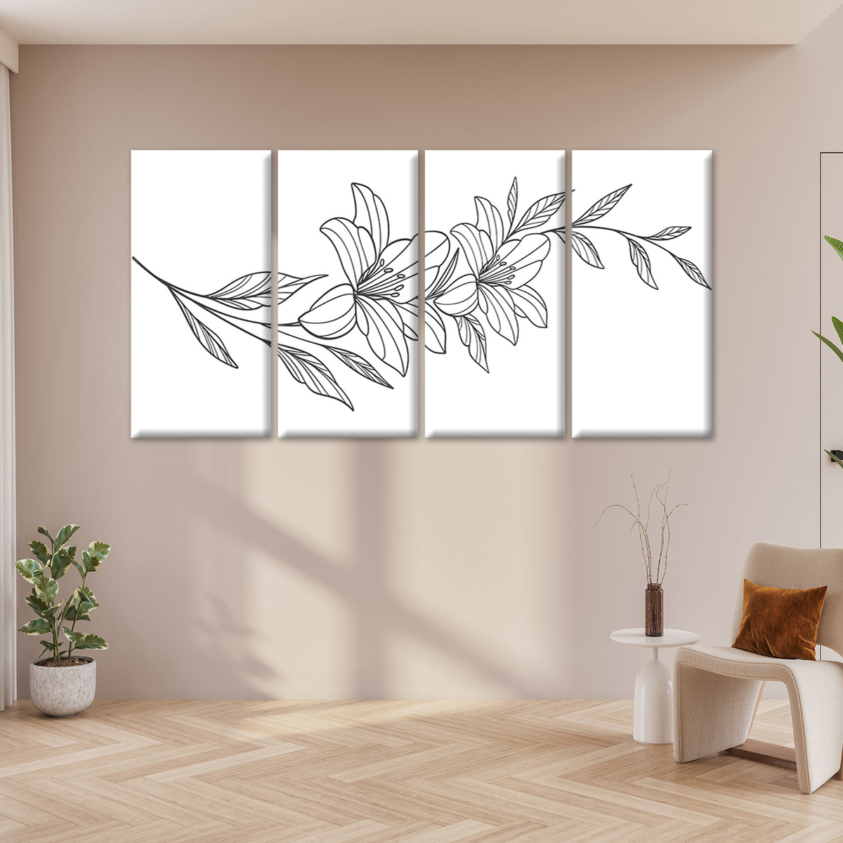 4pcs Minimalist Flower Line Art Black White Wall Art Canvas Framed 45x80cm        - High Quality Print 100% Australian Made Wall Canvas Ready to Hang