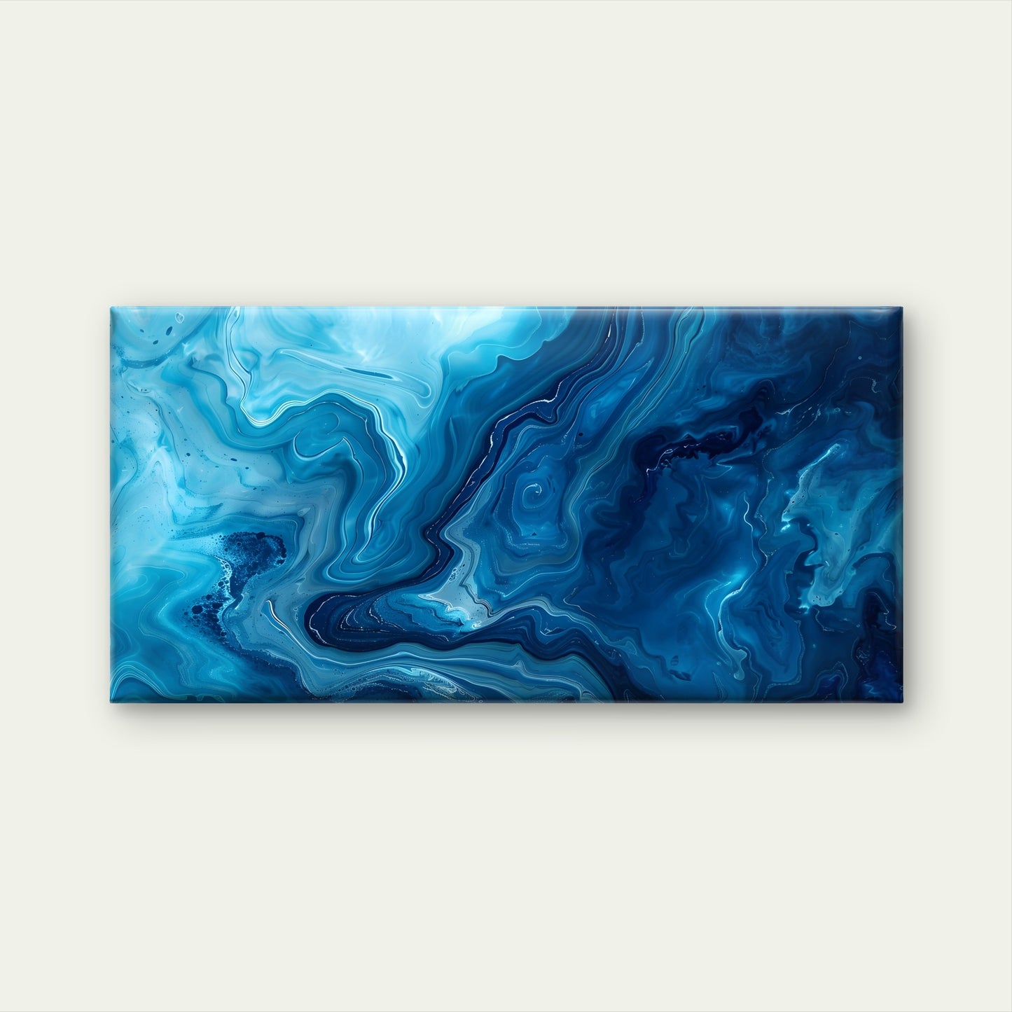 Navy Teal Fluid Swirl Painting Wall Art Canvas Office Home Framed 120x60cm