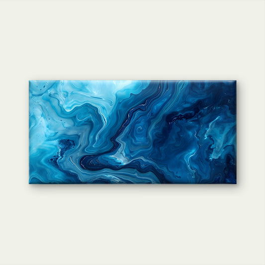 Navy Teal Fluid Swirl Painting Wall Art Canvas Office Home Framed 120x60cm