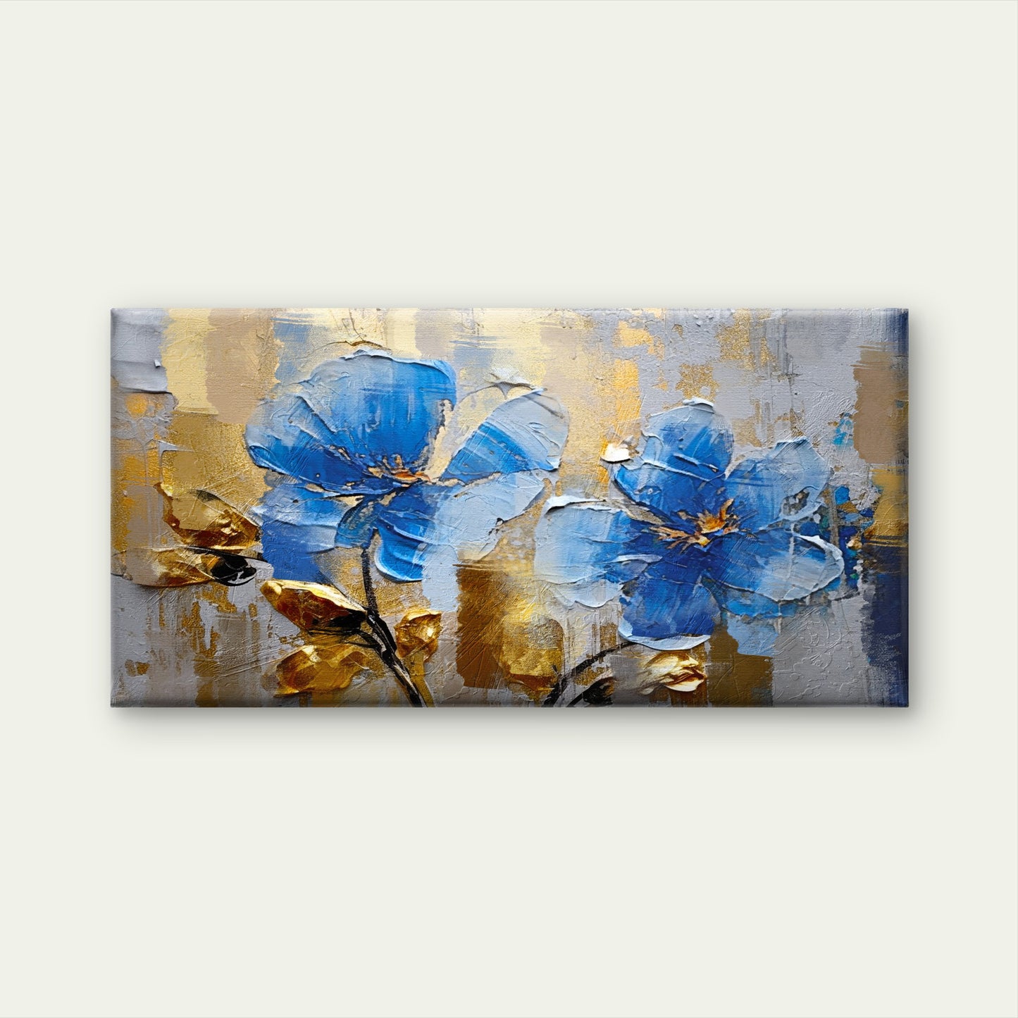 Modern Blue Blossom Painting Wall Art Canvas Office Home Framed 120x60cm