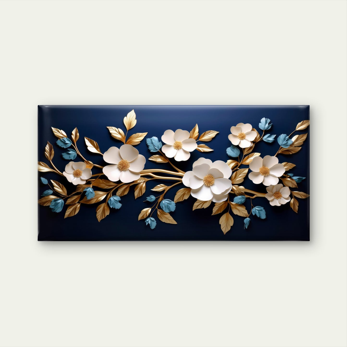 White Gold Blossom Painting Wall Art Canvas Office Home Framed 120x60cm