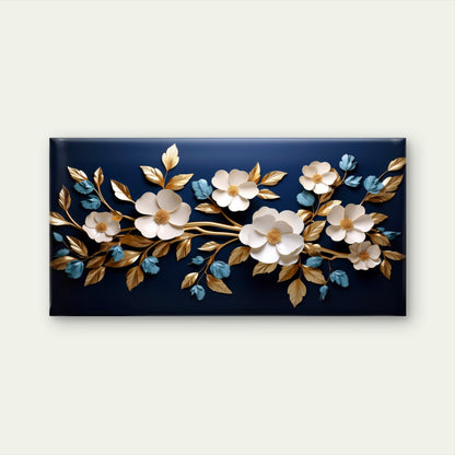 White Gold Blossom Painting Wall Art Canvas Office Home Framed 120x60cm