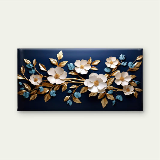 White Gold Blossom Painting Wall Art Canvas Office Home Framed 120x60cm