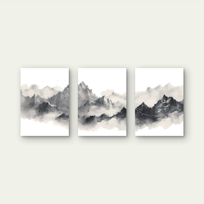3pcs Minimalist Watercolor Misty Mountain Ink   Wall Art Set Canvas Framed 40x60cm - High Quality Print 100% Australian Made Wall Canvas Ready to Hang