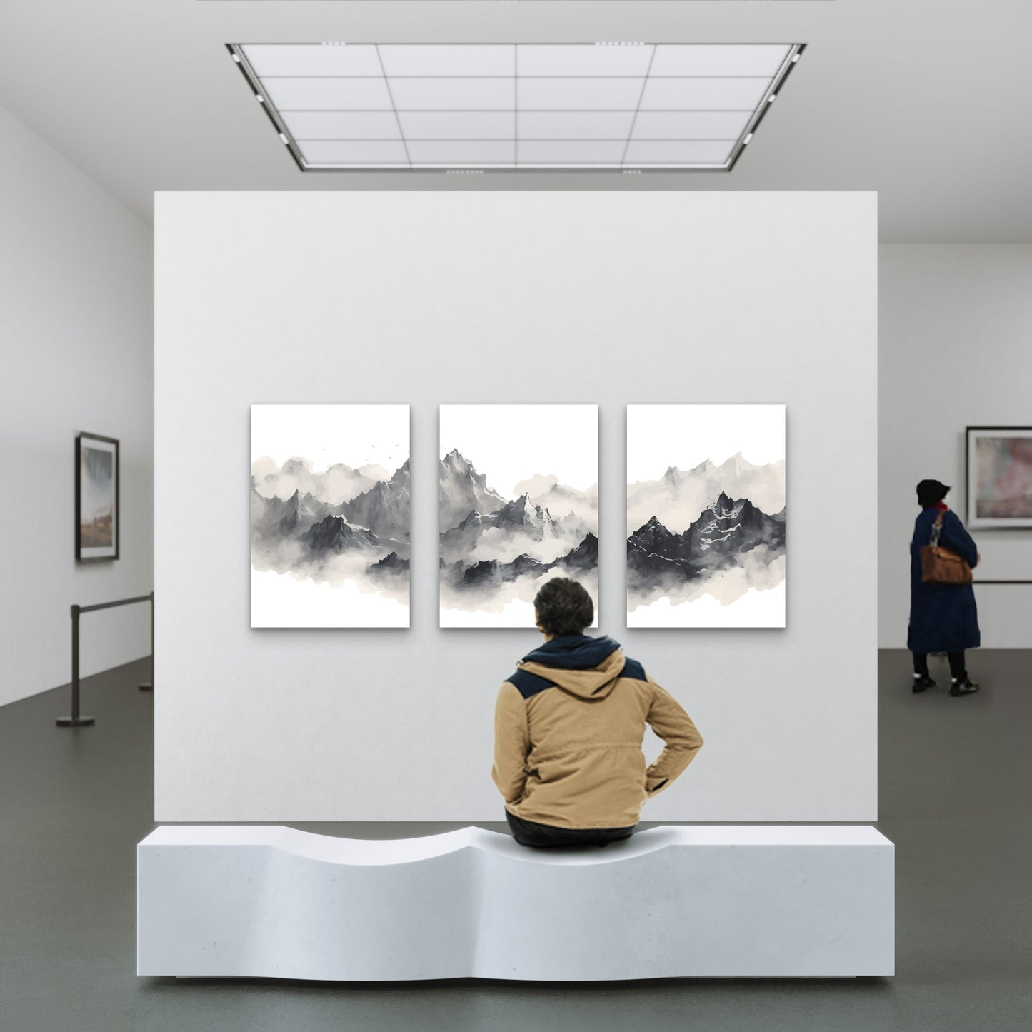 3pcs Minimalist Watercolor Misty Mountain Ink   Wall Art Set Canvas Framed 40x60cm - High Quality Print 100% Australian Made Wall Canvas Ready to Hang