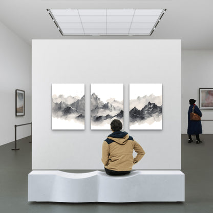 3pcs Minimalist Watercolor Misty Mountain Ink   Wall Art Set Canvas Framed 40x60cm - High Quality Print 100% Australian Made Wall Canvas Ready to Hang