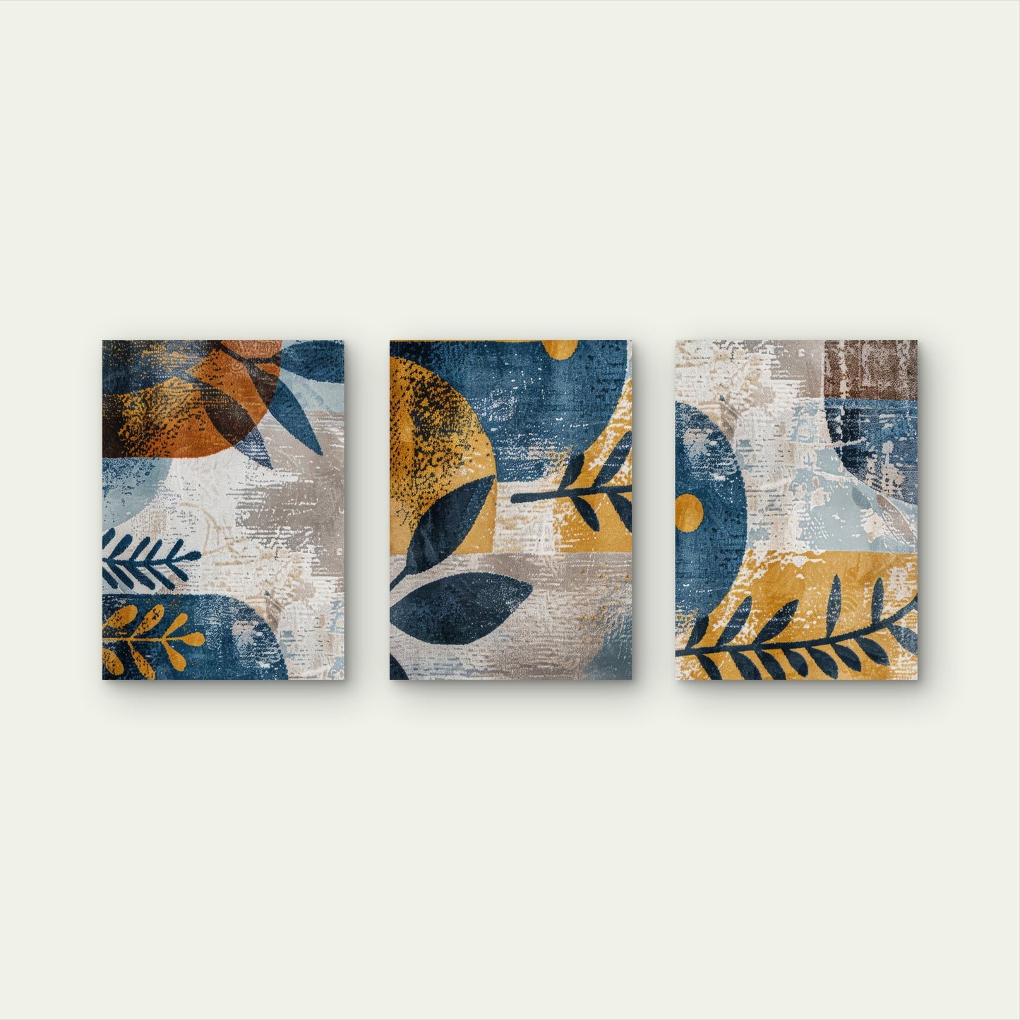 3pcs Abstract Mid Century Blue and Gold Boho   Wall Art Set Canvas Framed 40x60cm - High Quality Print 100% Australian Made Wall Canvas Ready to Hang