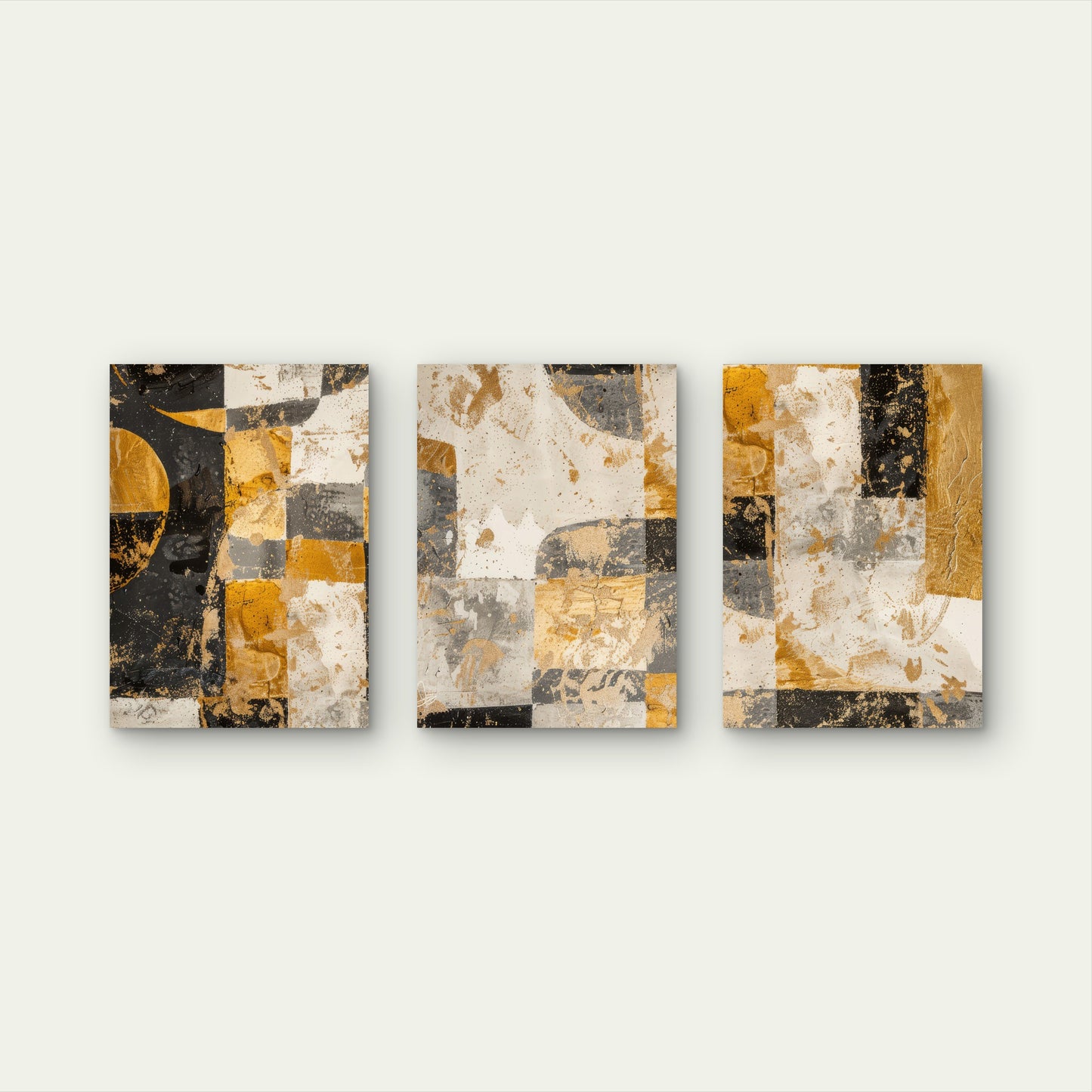 3pcs Abstract Black Gold and White Geometric  Wall Art Set Canvas Framed 40x60cm - High Quality Print 100% Australian Made Wall Canvas Ready to Hang