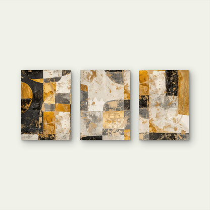 3pcs Abstract Black Gold and White Geometric  Wall Art Set Canvas Framed 60x90cm - High Quality Print 100% Australian Made Wall Canvas Ready to Hang