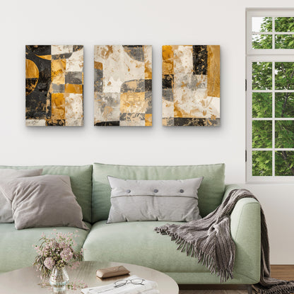 3pcs Abstract Black Gold and White Geometric  Wall Art Set Canvas Framed 60x90cm - High Quality Print 100% Australian Made Wall Canvas Ready to Hang