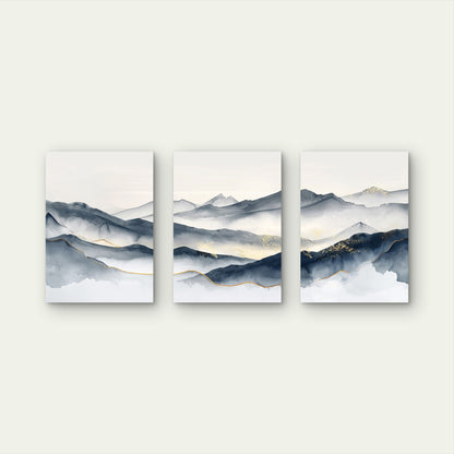 3pcs Abstract Navy Blue and Gold Foil Mountain  Wall Art Set Canvas Framed 40x60cm - High Quality Print 100% Australian Made Wall Canvas Ready to Hang