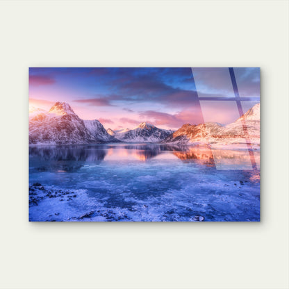 Lofoten Islands Norway Winter Mountain Reflection Acrylic Glass Printing Wall Art Australian Made Quality