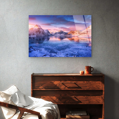 Lofoten Islands Norway Winter Mountain Reflection Acrylic Glass Printing Wall Art Australian Made Quality