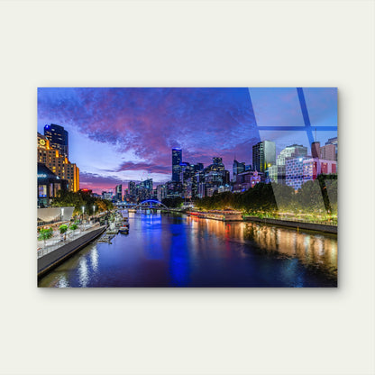 Yarra River Melbourne Victoria City Skyline Twilight Acrylic Glass Printing Wall Art Australian Made Quality