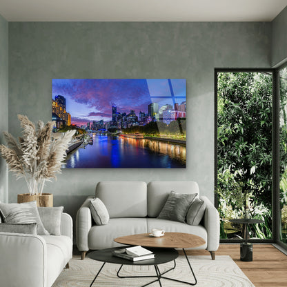Yarra River Melbourne Victoria City Skyline Twilight Acrylic Glass Printing Wall Art Australian Made Quality