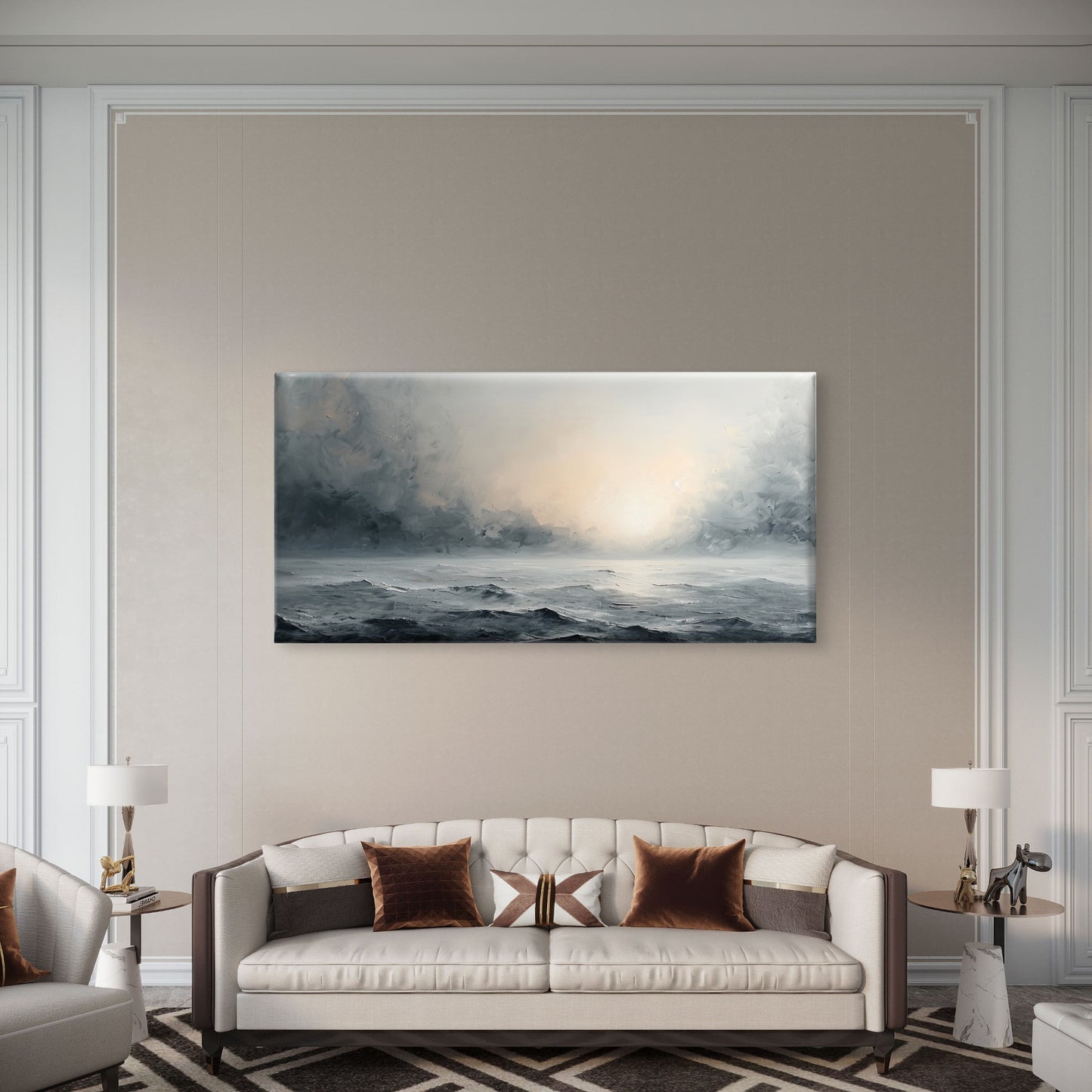 Abstract Stormy Ocean Sunset Sea Wall Art Canvas Office Home Framed 120x60cm