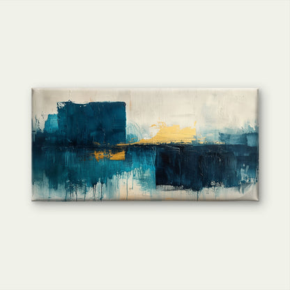 Abstract Teal Blue and Gold Foil Wall Art Canvas Office Home Framed 120x60cm