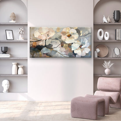 Abstract Blush Pink and Cream Floral Wall Art Canvas Office Home Framed 120x60cm