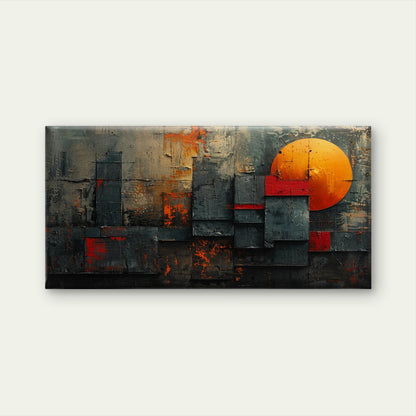 Abstract Industrial Skyline Red Sun Wall Art Canvas Office Home Framed 120x60cm