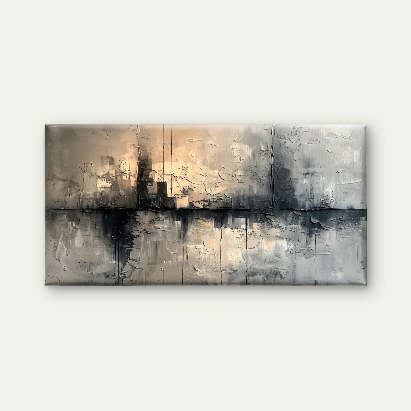 Abstract Grey and Gold Cityscape Wall Art Canvas Office Home Framed 120x60cm