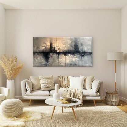 Abstract Grey and Gold Cityscape Wall Art Canvas Office Home Framed 120x60cm