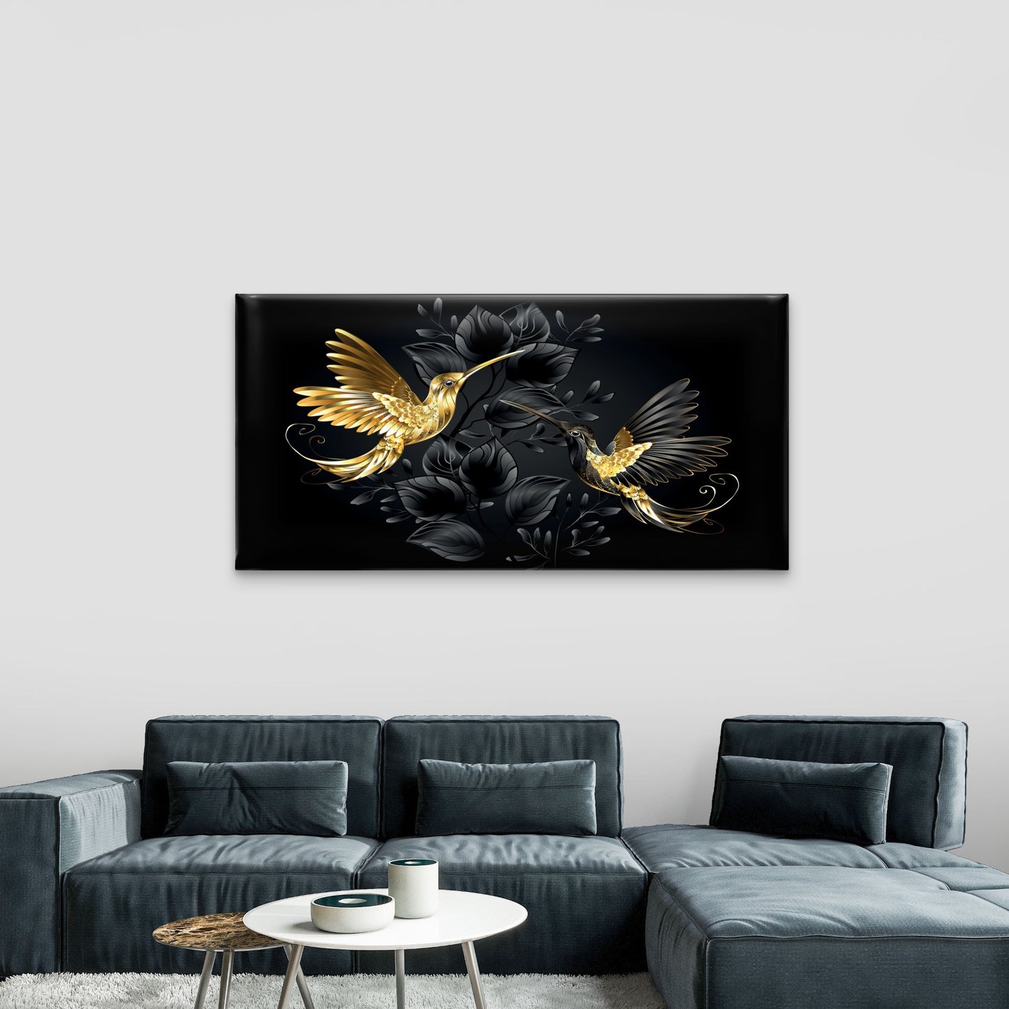 Black Gold Jewelry Hummingbirds Wall Art Canvas Office Home Framed 120x60cm