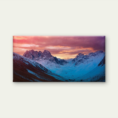 Alpenglow Snowy Mountain Valley Wall Art Canvas Office Home Framed 120x60cm