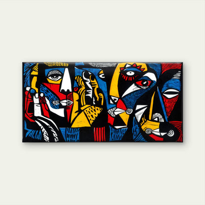 Cubist Expressionist Abstract Faces Wall Art Canvas Office Home Framed 120x60cm