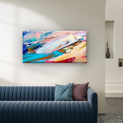 Colorful Abstract Palette Knife Paint Wall Art Canvas Office Home Framed 120x60