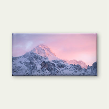 Pink Sunset Alpine Mountain Peak Wall Art Canvas Office Home Framed 120x60cm