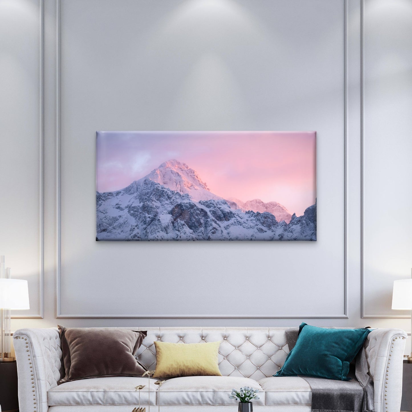 Pink Sunset Alpine Mountain Peak Wall Art Canvas Office Home Framed 120x60cm
