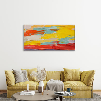 Yellow Orange Impasto Abstract Paint Wall Art Canvas Office Home Framed 120x60cm