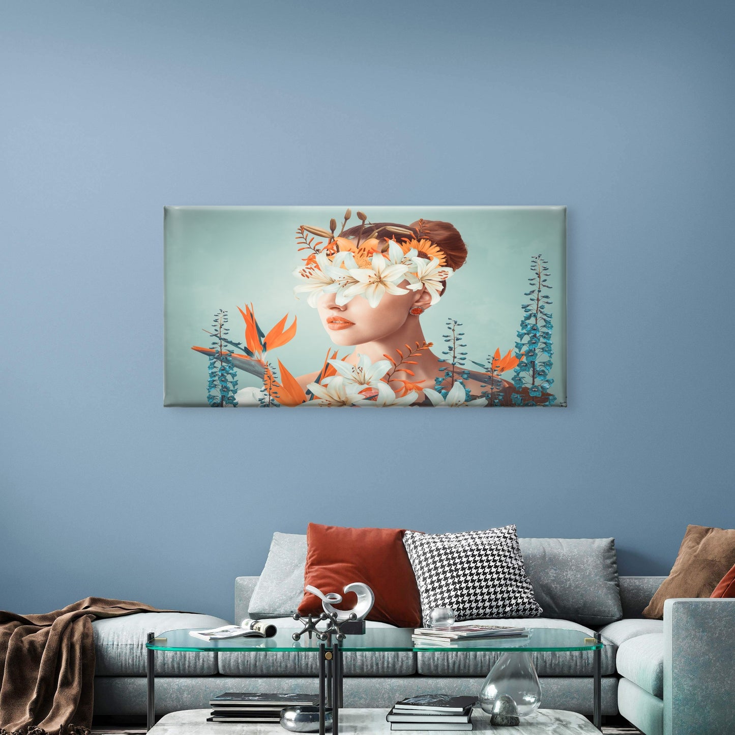Abstract Surreal Floral Veil Muse Wall Art Canvas Office Home Framed 120x60cm